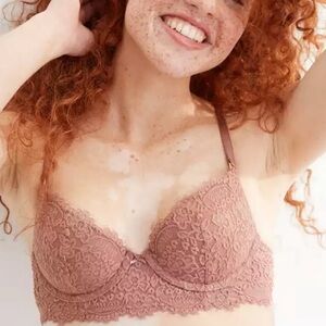 Aerie Real Power Plunge Push Up Eyelash Lace Bra Meadow Bound